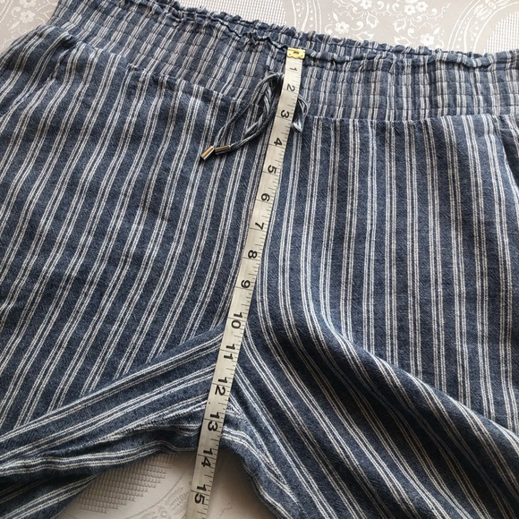 Land’ n Sea Blue/White Striped Elastic Linen Blend Casual Pants Women’s Size L - Picture 10 of 16